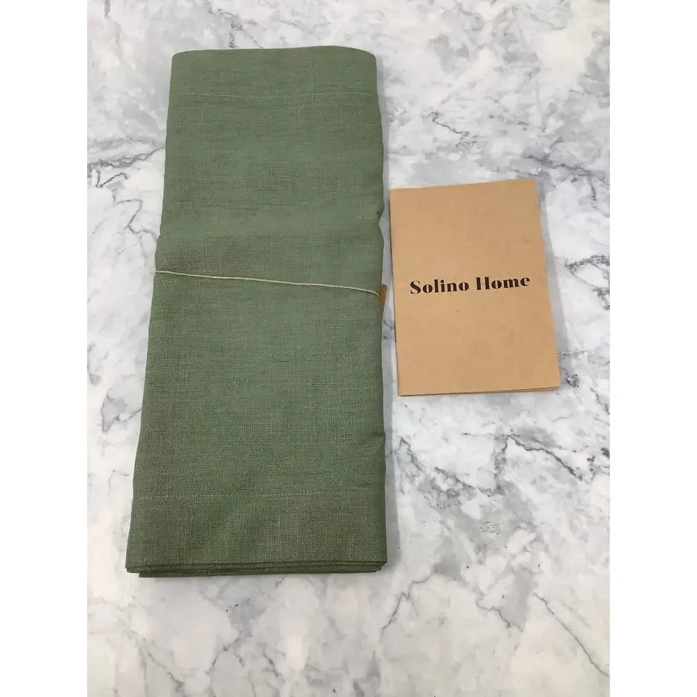Solino Home 14x90inch Oil Green Fete 100% Linen Minimalist Table Runner OS32-29